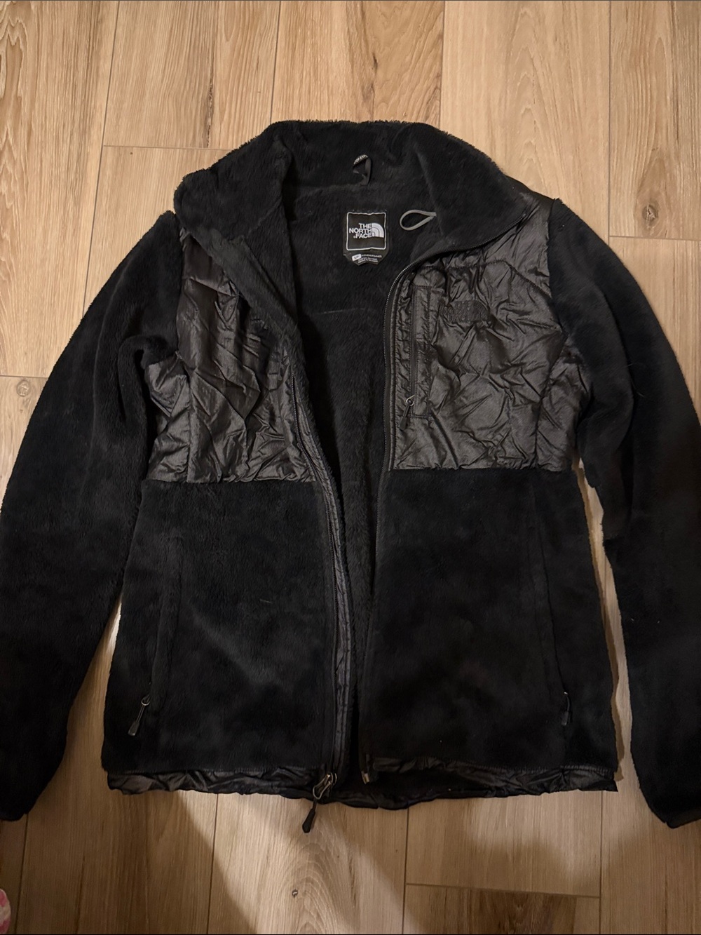 Black Fleece Jacket with Quilted Panels